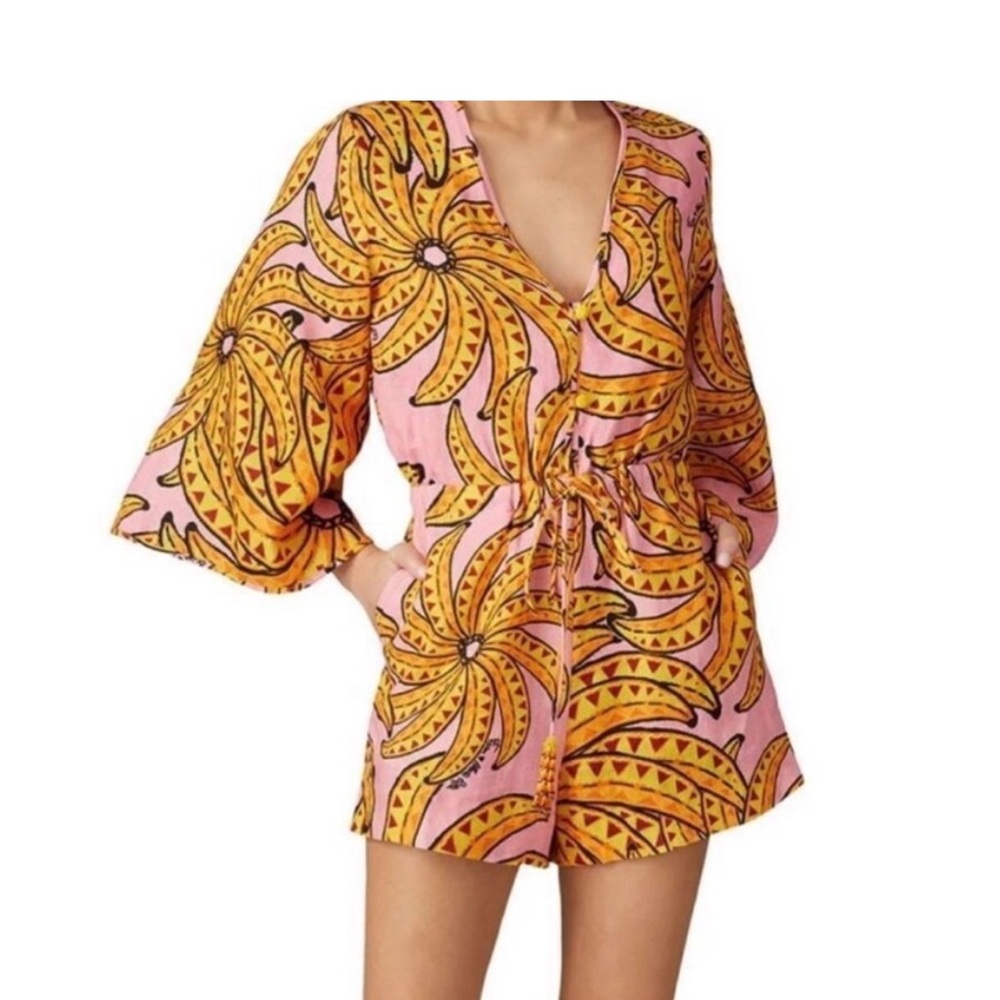 FARM Rio Pink and Yellow Banana Print Romper